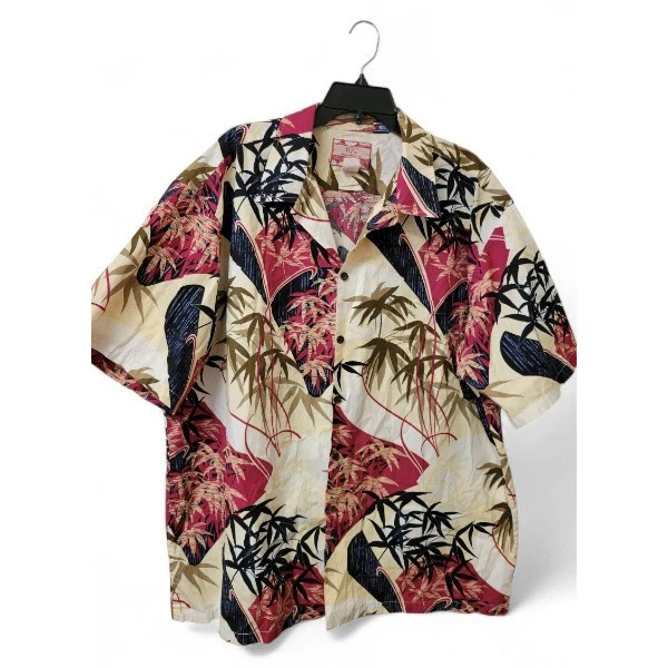 RJC Shirt Mens 3XL Black Aloha Hawaiian Tropical Palms Camp Made in Hawaii USA