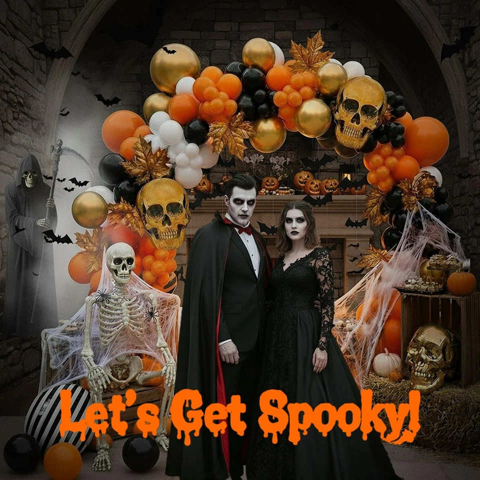 Kit de arco de balões de Halloween balões laranja preto listra caveira balões e mapa... - Imagem 4 de 4
