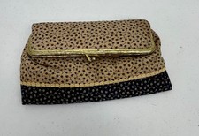 vintage fabric evening clutch gold tone with internal mirror