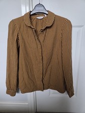 Women's Toast Mustard Yellow And Navy Check Cotton Blouse Size 6