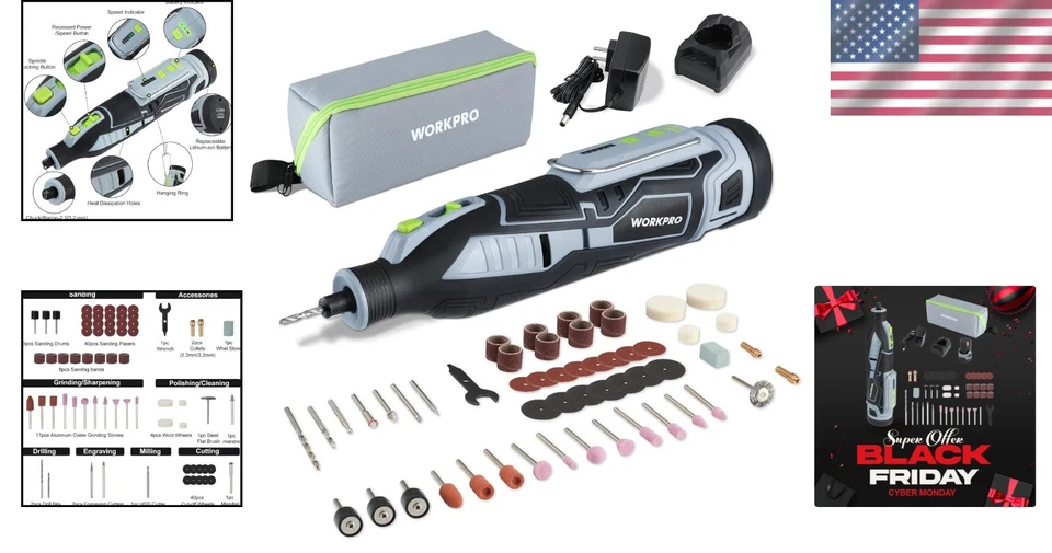 12V Cordless Rotary Tool Kit, 5 Speeds, 114 Accessories - Image 2 of 4