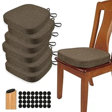  Thickened 2.5" Dining Chair Cushions Set of U-Shape High Density Foam 6 Brown
