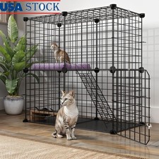2-Tier Cat Cage Sturdy Metal Pet Enclosure Easy Assembly Slip-Proof Mat New