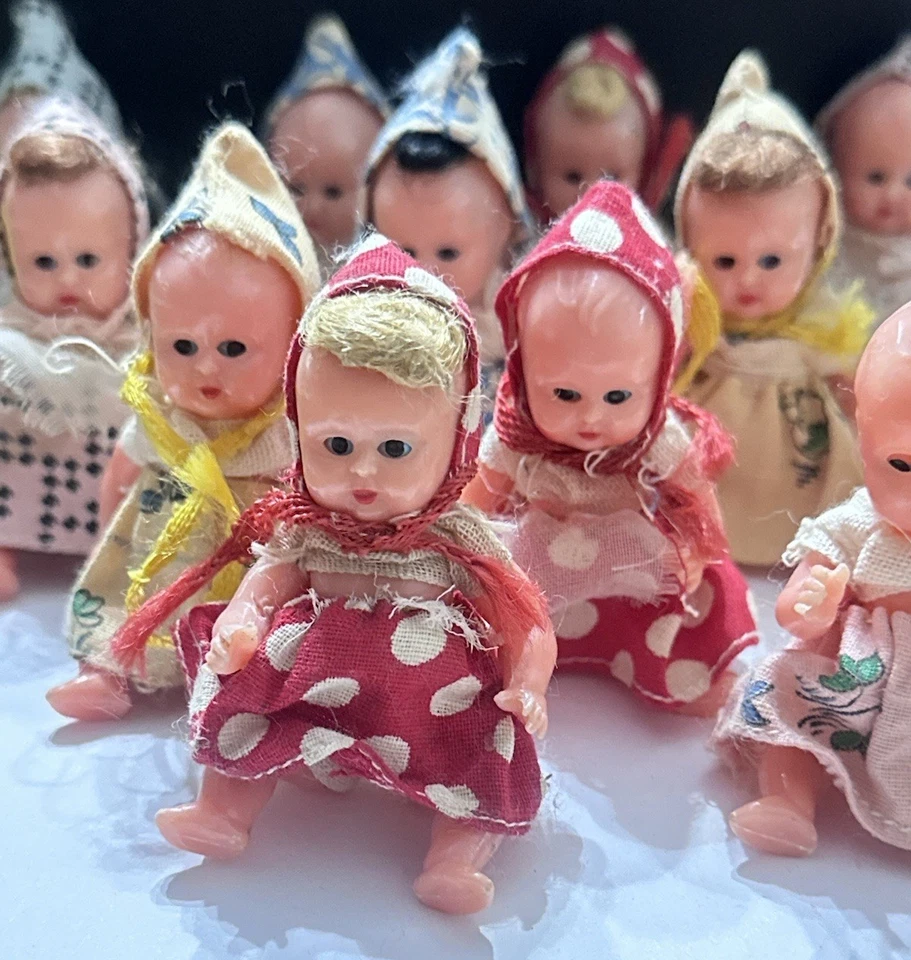 "Antigua muñeca bebé celuloide lote conjunto original ojos dormidos articulados 3"" Italia" Foto 3 de 4