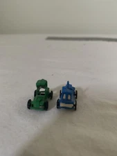 Miniature Dollhouse Vintage 1950s Green & Blue Metal Enameled Toy Cars