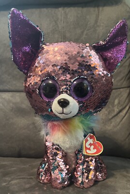 TY Flippables Sequin Plush - YAPPY Chihuahua Dog Color Changing Pink Purple