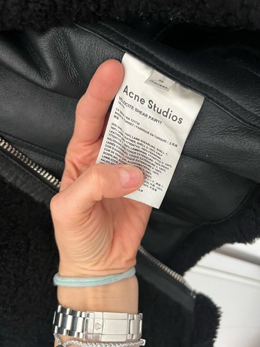 Acne Studios Black Velocite Moto Sheepskin Leather Shearling Biker Jacket EU36 - Picture 5 of 5