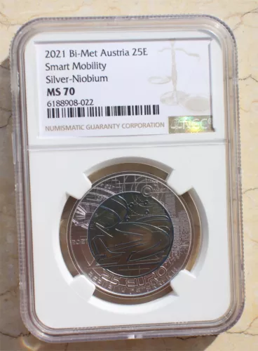 NGC MS70 2021 Austria Bi-Metallic Silver-Niobium Coin - Smart Mobility