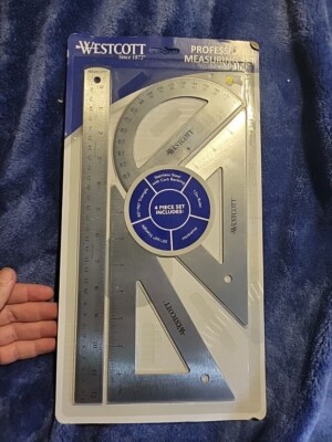 Stainless Steel Math Set with Ruler, 2 Triangles, Protractor, 4 Piece, 
