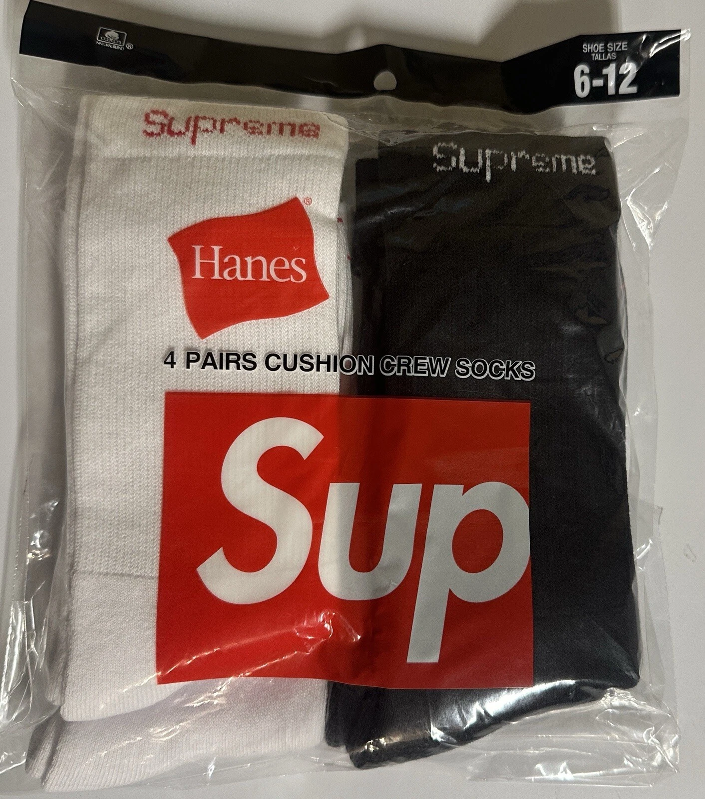 Lot de 2 paires de chaussettes col rond homme Supreme Hanes blanches et noires 6 12 !