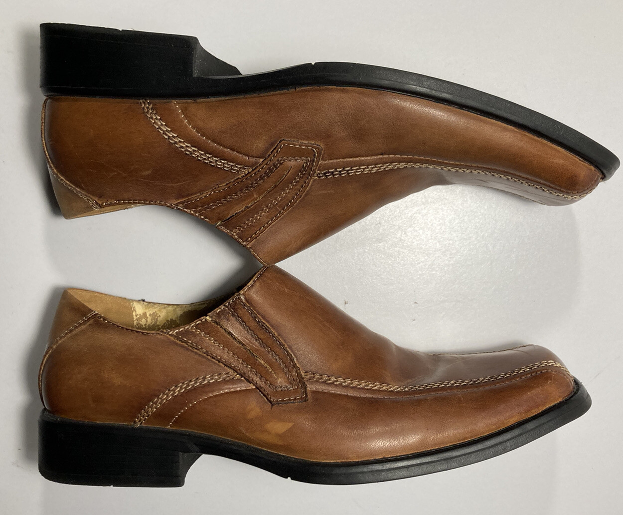SAOLA Scarpe slip on Steve Madden da uomo 8 5 marroni in pelle punta quadrata eclipse funky