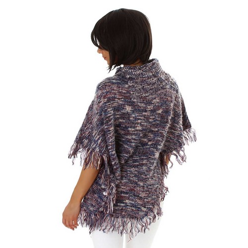 Damen Poncho Pullover warm flauschig weich Fransen Rollkragen Knöpfe 36 38 40 - Bild 19 von 22