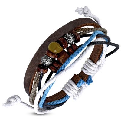  braunes unisex Lederarmband Multi Color Wrap Seil Bead verstellbar  e-fwb254
