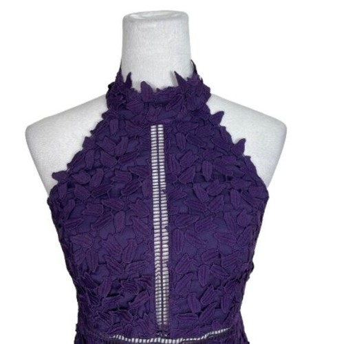 Revolve Bardot NEW Gemma Lace Halter Midi Dress Size 6 Purple - Picture 5 of 12