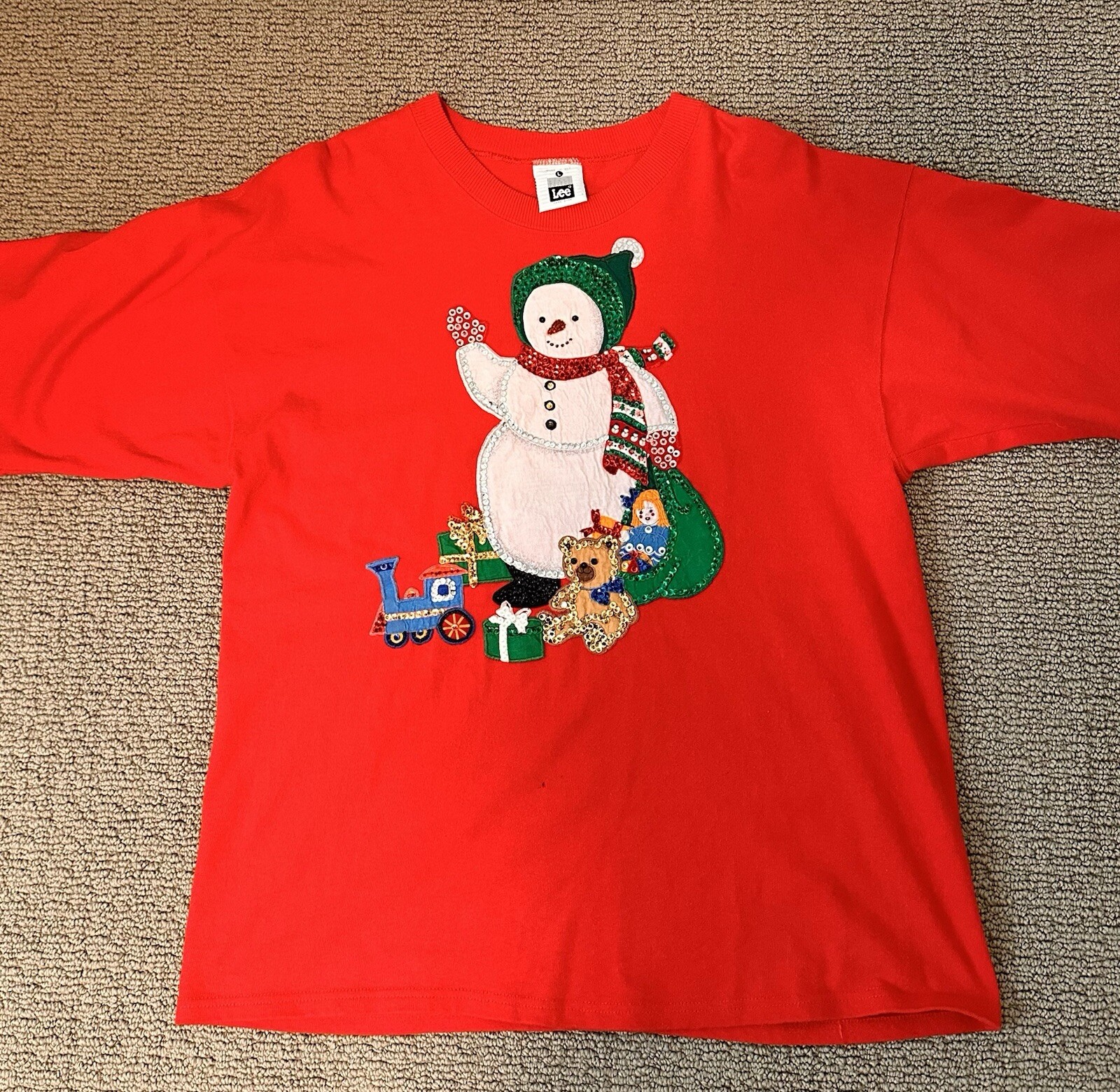 Vintage Lee Heavyweight Snowman Christmas Shirt Size L Made in USA