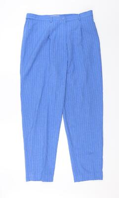Daxon blau gestreifte Capri-Damenhose aus Polyester Größe 16 L26 in normal