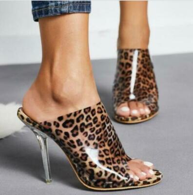 leopard transparent chunky heels
