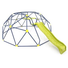 13.3' Geometric Climbing Dome Metal Jungle Gym w/Wavy Slide and 2 Rest Platforms