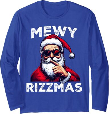Mewy Rizzmas Funny White Elephant Gift Rizz Christmas Long Sleeve T ...