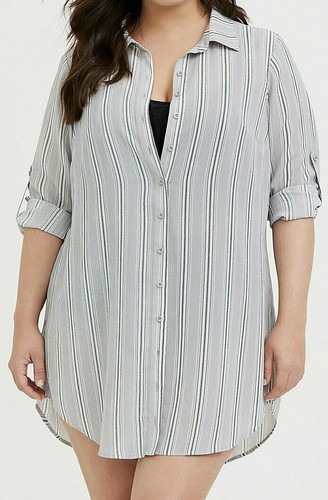 Crinkle Gauze Button Front Shirt Dress 