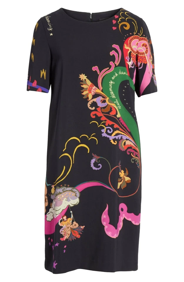 ETRO 黑色跳舞梦境文字粗体佩斯利印花换档鸡尾酒礼服 40 = 4 — 第 4/4 张图片