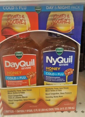 2 PACK DAYQUIL AND NYQUIL SEVERE COLD AND FLU HONEY FLAVOR/12 OZ EACH 