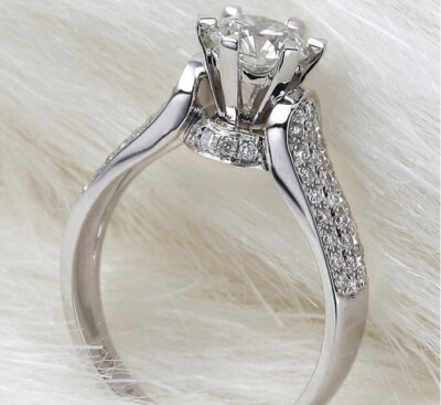 2.04Ct Round Cut Simulated Diamond Accent Hidden Halo Ring 14K White Gold Plated