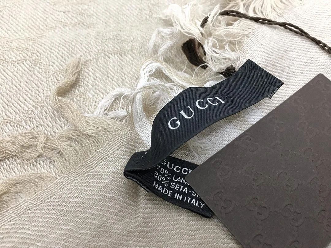 GUCCI Fringed wool and silk-blend jacquard scarf