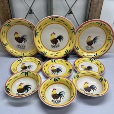 9 Piece Philippe Richard “Country View Rooster” 3 Plates/3Dessert Plates/3Bowls