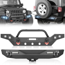 Front Rear Bumper For 2007-2018 Jeep Wrangler Jk Jku Off-road With Led Lights