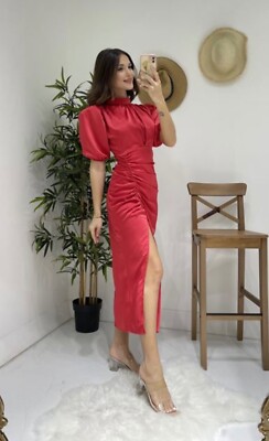 Rotes Satinkleid / Abendkleid mit Ballonärmel / Kleid / evening dress