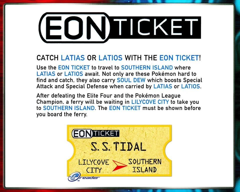 Eon Ticket - Pokemon Ruby & Sapphire e-Reader Custom Card (Read Description) - Image 3 of 4