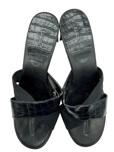 Fioni Black Faux Leather Croc Pumps Sandals Criss Cross Block Heels Size 9 - Picture 7 of 12