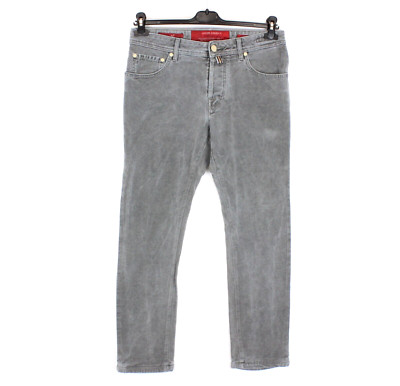 JACOB COHEN Herren Hose Größe W32 L30 Slim Fit Grau Stretch Handmade
