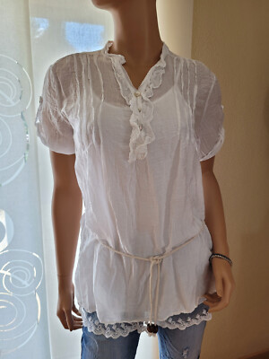 2TLG Boutique Ware zarte Bluse mit Trägertop tolle Spitze 36 36/38 Italy Damen