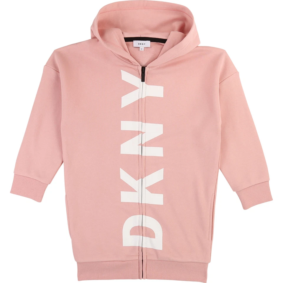 DKNY Kids long Hoodie Kapuzensweatjacke rosa riesen Logo Sweater 140- 172