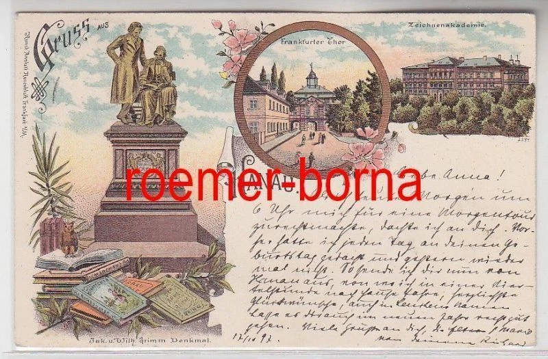 70065 Ak Lithographie Gruß aus Hanau, Zeichnenakademie Frankf. Thor 1897 - Bild 1 von 1