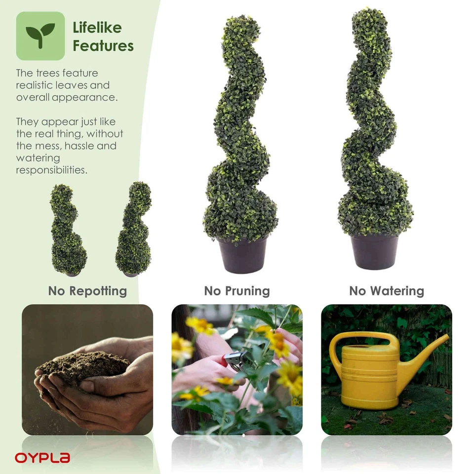 Set of 2 Artificial Topiary Boxwood Spiral Trees 80cm Indoor Outdoor Decoration - Image 3 of 4