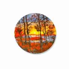 Autumn Forest at Sunset – Original Hand-Painted Abstract Art (Round Canvas)