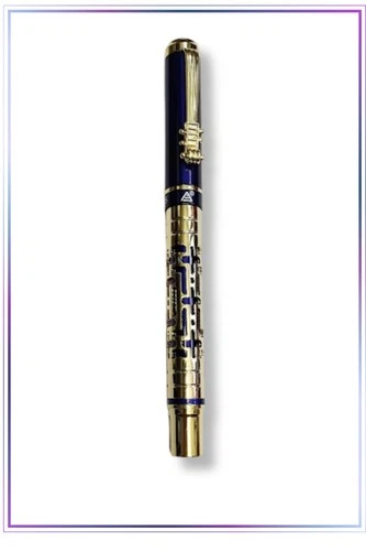 LANBITOU 3095  Fountain Pen Gold/Blue Labyrinth Fine/Med Nib +5 Ink Cartridges - Picture 1 of 5