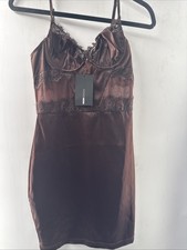 Fashion Nova Brown Satin Lace Bodycon Corset Mini Dress NWT Women's Size M