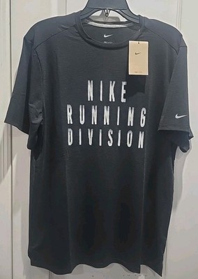 Nike Mens Running Division Shirt Dri Fit Sz Medium Black Grey