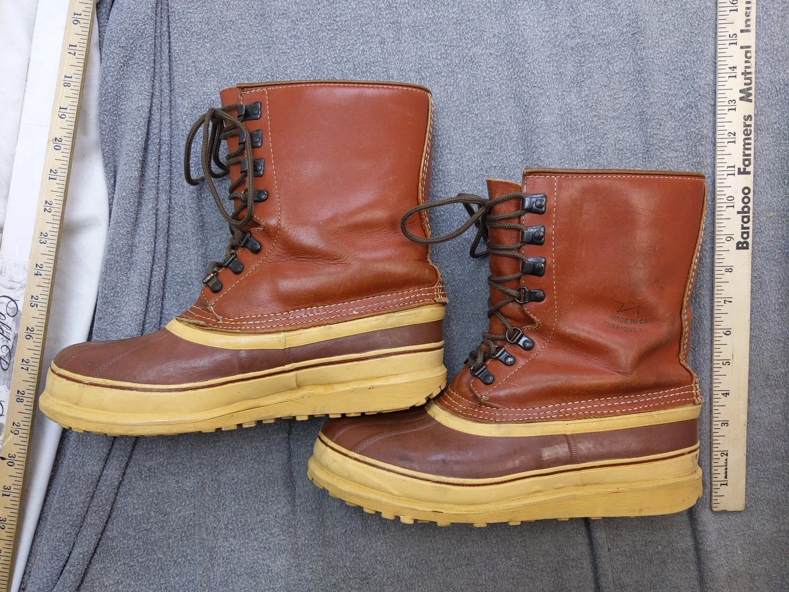 Vintage Sorel Kaufman Snow Boots Mens 9 42 Brown Leather Wool Lined Canada