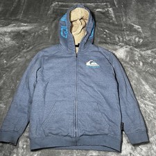 Quiksilver Hoodie Boys Size Medium 10/12 Zip Up Front Sherpa Lined Blue