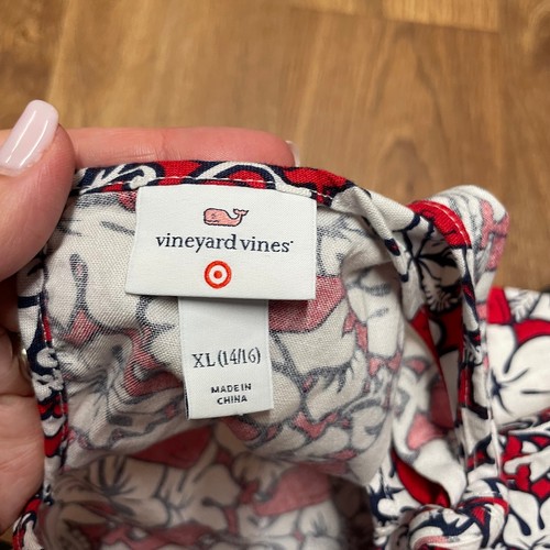 Vineyard Vines Target Red White Blue Hibiscus Whale Girls Romper Size XL/14-16 - Picture 7 of 9