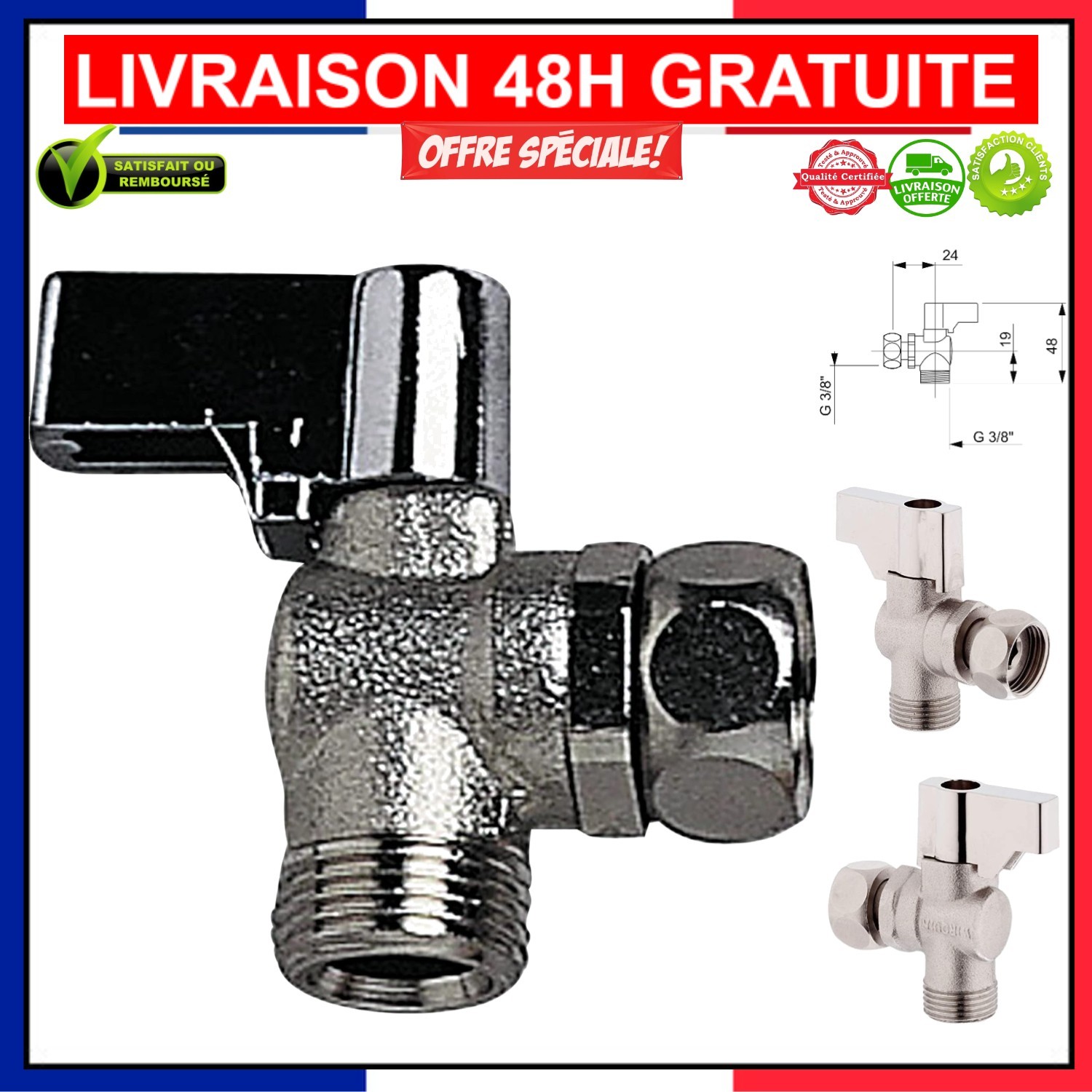 Robinet d'arrêt équerre Wirquin en laiton chromé filetage 15x21 pour WC