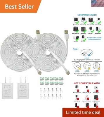 Gold Plated 20FT USB Micro Power Cable for Wyze Cam & Security Cameras - 2 Pack
