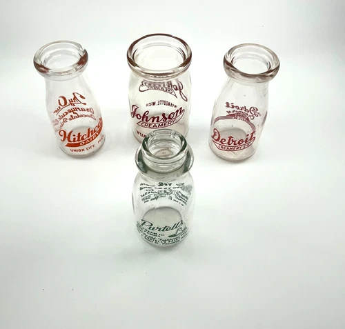 Vintage Glass Pnt Milk Bottles, Hitchcock, Johnson, Detroit Creamery and Purtell