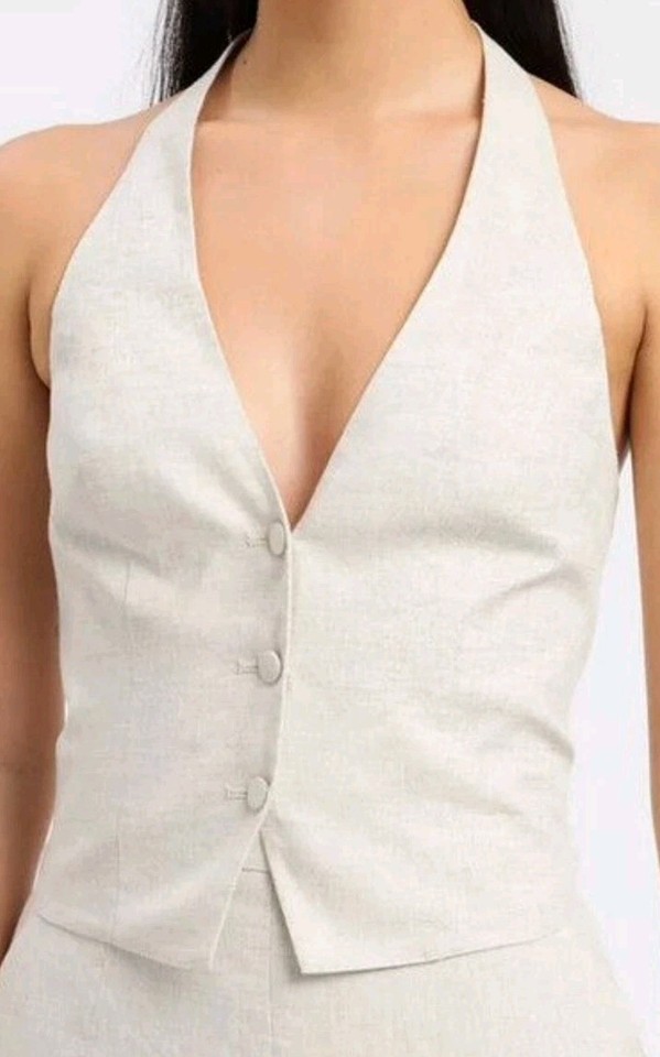 Kookai Women’s Halter Top Size 10 Oatmeal Linen Look