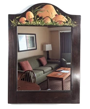 VTG Wooden Mirror w/ Hand Painted Mushrooms  ~ 1970s RETRO DECOR ~ Artist Signed